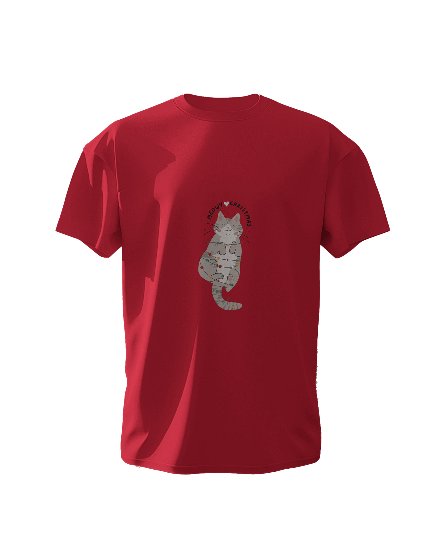 "Meowy Christmas" Cat-Themed Christmas Graphic T-Shirt - Regular Fit - 100% Cotton