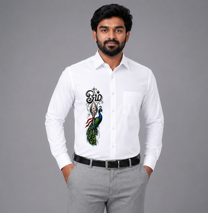 Premium White Murugan Vel & Peacock Printed Shirt for Men