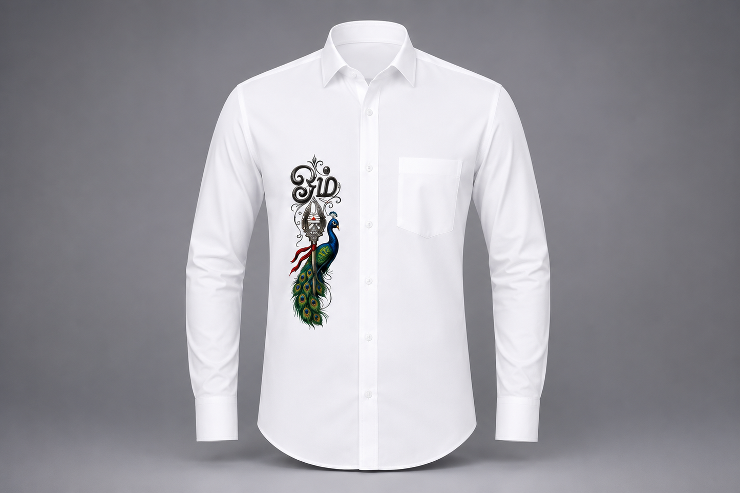 Premium White Murugan Vel & Peacock Printed Shirt for Men