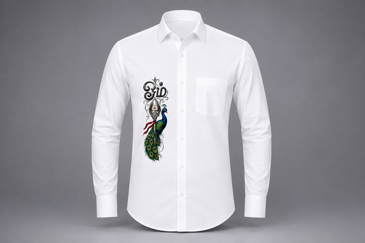 Premium White Murugan Vel & Peacock Printed Shirt for Men