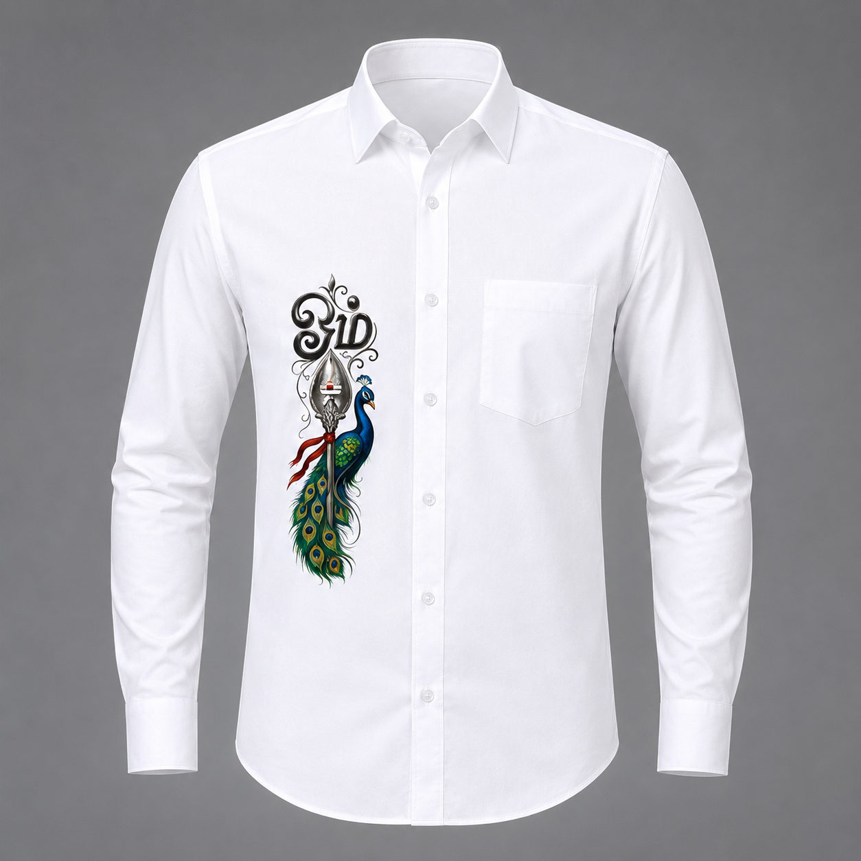 Premium White Murugan Vel & Peacock Printed Shirt for Men
