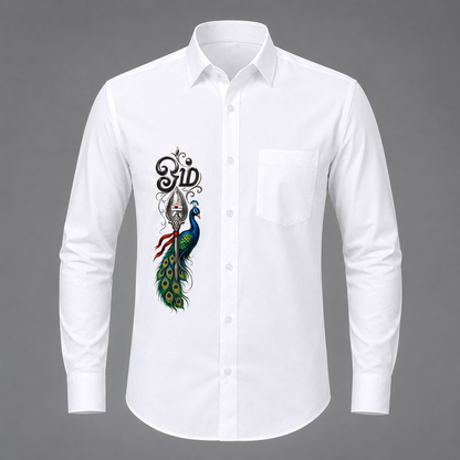 Premium White Murugan Vel & Peacock Printed Shirt for Men