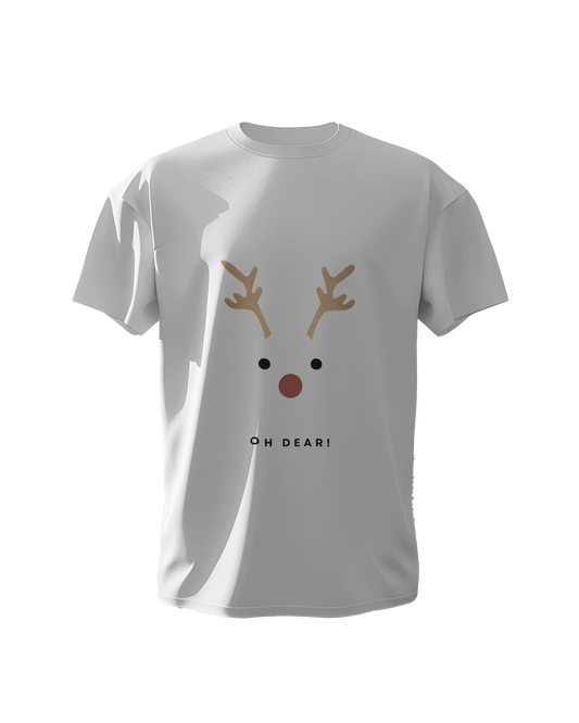 "Oh Deer" Cute Deer Face Christmas T-Shirt - Regular Fit - 100% Cotton